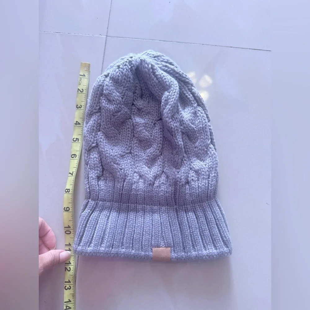 Beanie in Light Pink Piozaed  Women's Knit Toboggan Gray Winter Out Fit